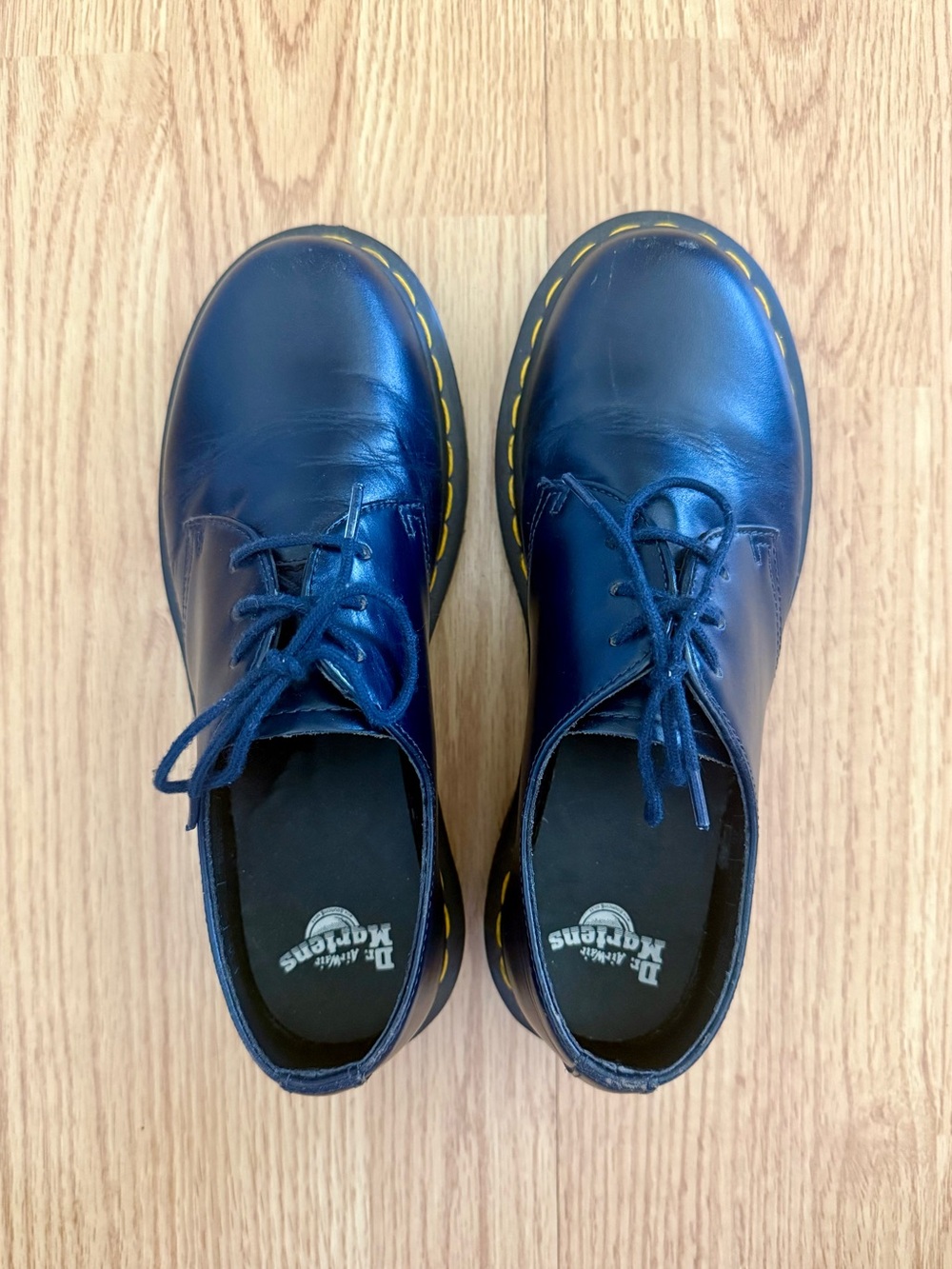 Dr. Martens Navy Leather 3-Eye Oxford with Yellow Stitching